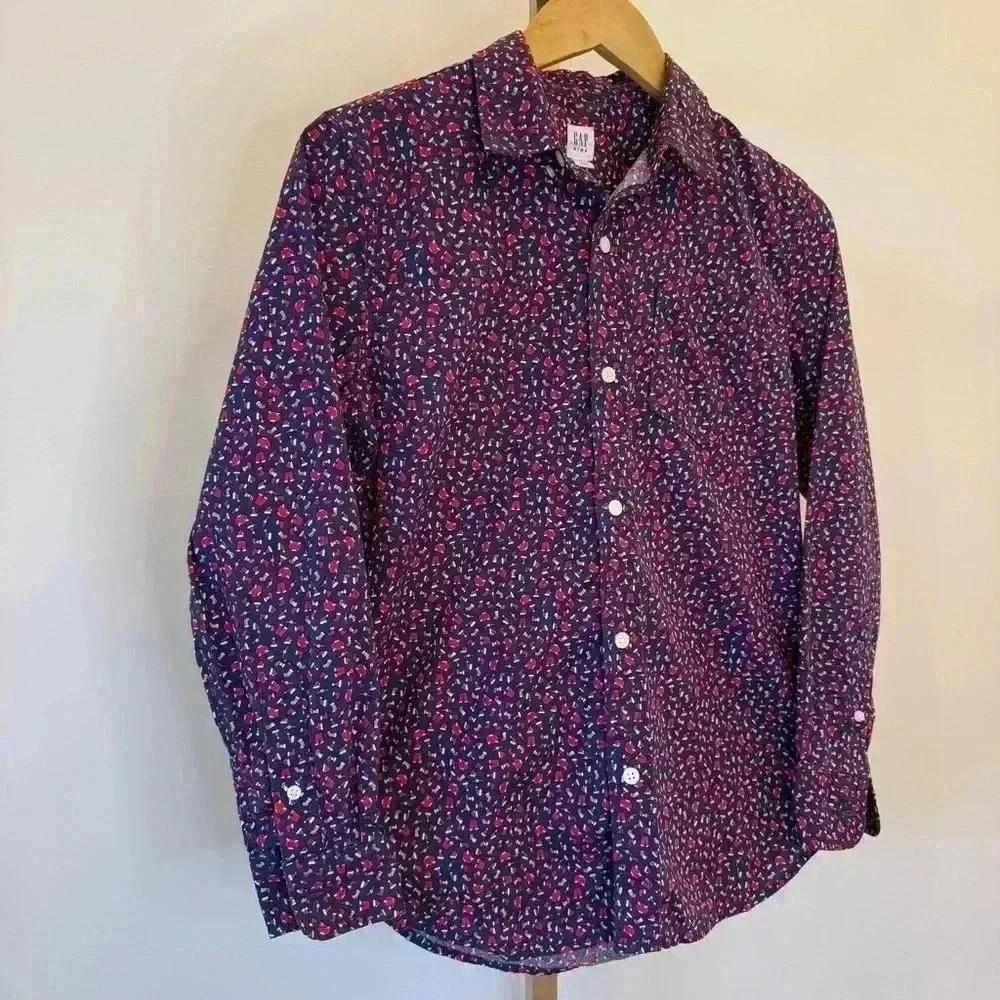 GAP Kids Boy’s XL Blue Holiday Christmas Long Sleeve Button-Up Shirt Casual